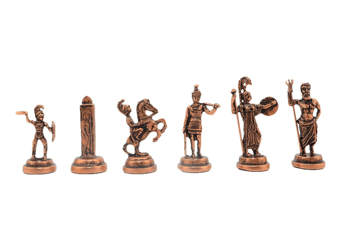Gifthome Metal Satranç Takımı/Seti;Orta,Yunan,Antik,Platin Meşe Desenli Satranç Tahtası
