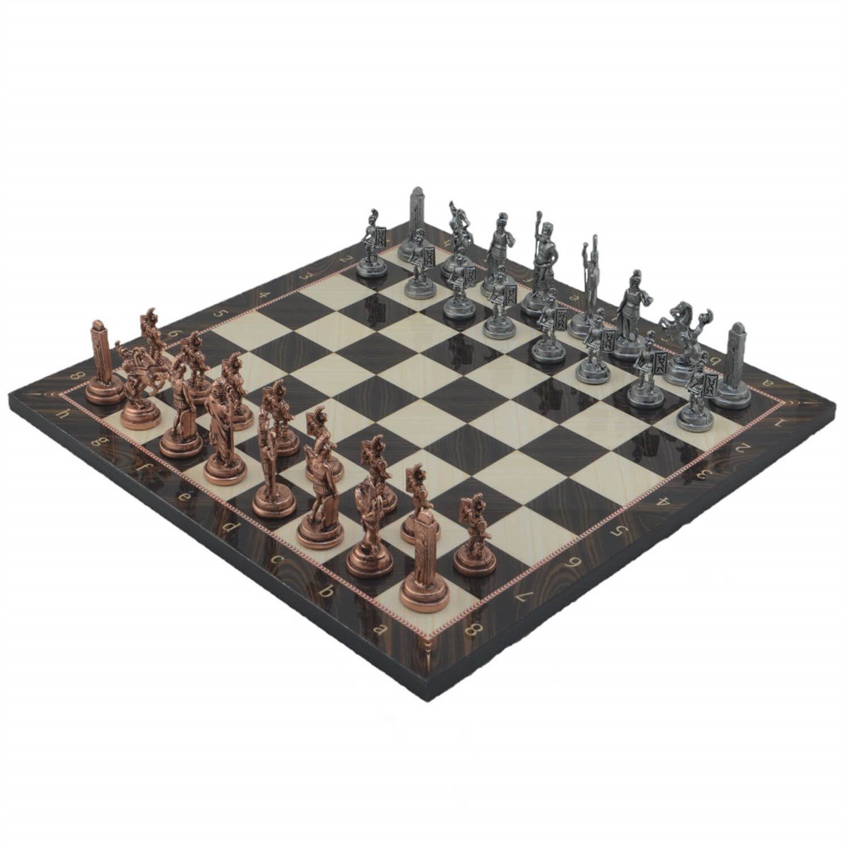 Gifthome Metal Satranç Takımı/Seti;Orta,Yunan,Antik,Ceviz Desenli Satranç Tahtası