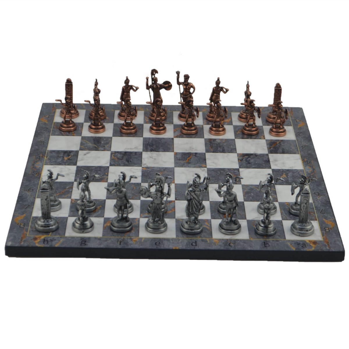 Gifthome Metal Satranç Takımı/Seti;Orta,Yunan,Antik,Gri Mermer Mermer Desenli Satranç Tahtası