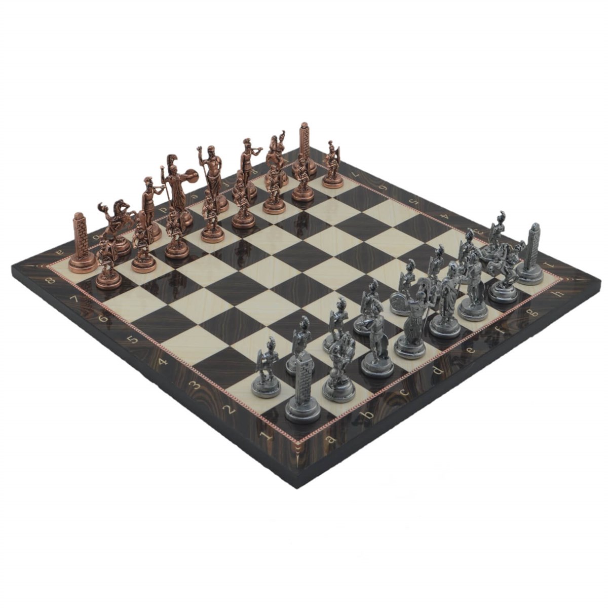 Gifthome Metal Satranç Takımı/Seti;Orta,Yunan,Antik,Ceviz Desenli Satranç Tahtası