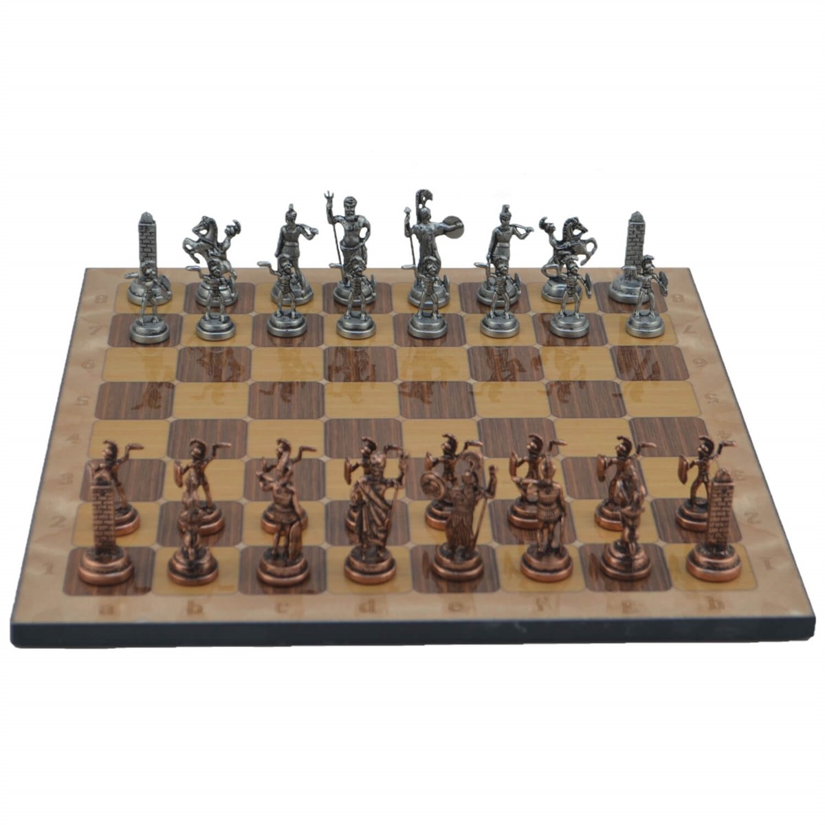 Gifthome Metal Satranç Takımı/Seti;Orta,Yunan,Antik,Rustik Ceviz Desenli Satranç Tahtası