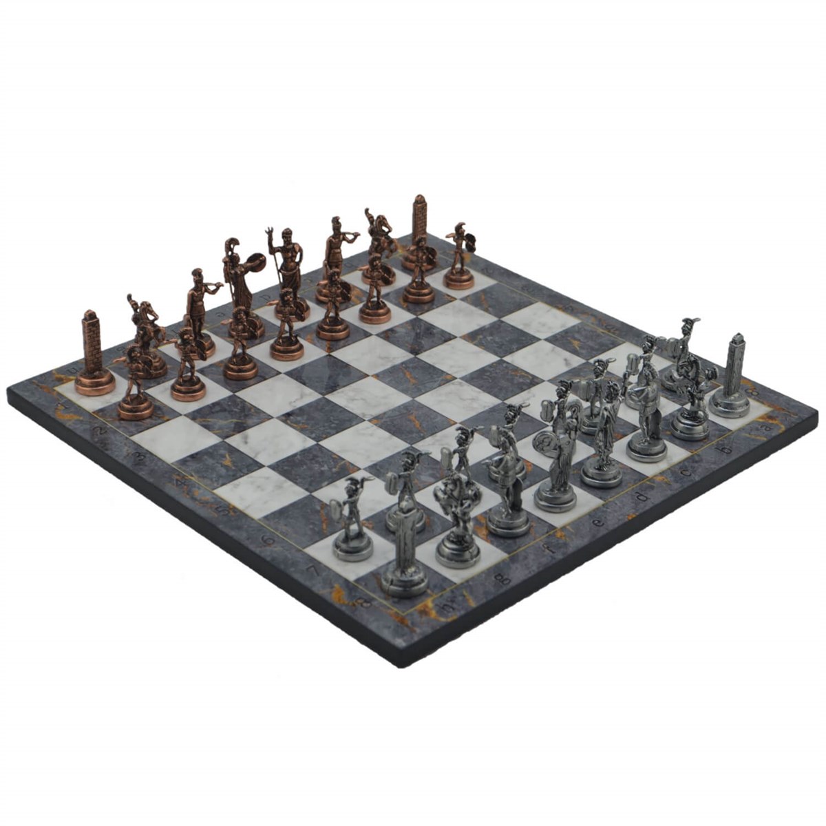 Gifthome Metal Satranç Takımı/Seti;Orta,Yunan,Antik,Gri Mermer Mermer Desenli Satranç Tahtası