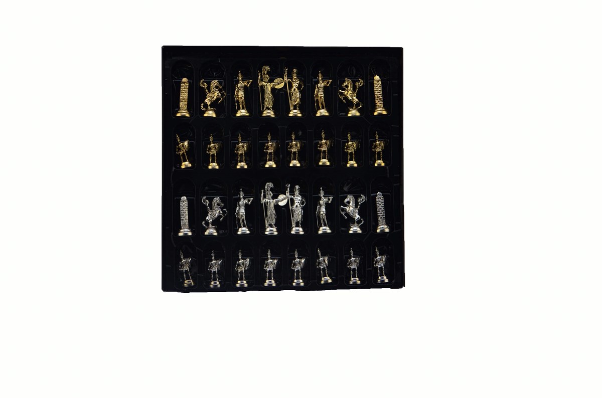 Gifthome Metal Satranç Takımı/Seti;Orta,Yunan,Parlak,Rustik Ceviz Desenli Satranç Tahtası