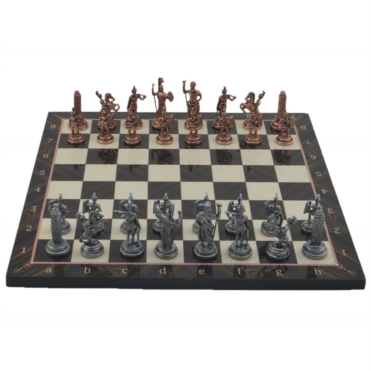 Gifthome Metal Satranç Takımı/Seti;Orta,Yunan,Antik,Ceviz Desenli Satranç Tahtası