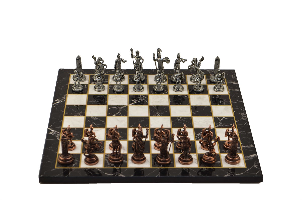 Gifthome Metal Satranç Takımı/Seti;Orta,Yunan,Antik Taş ve Düz Mermer Desenli Satranç Tahtası