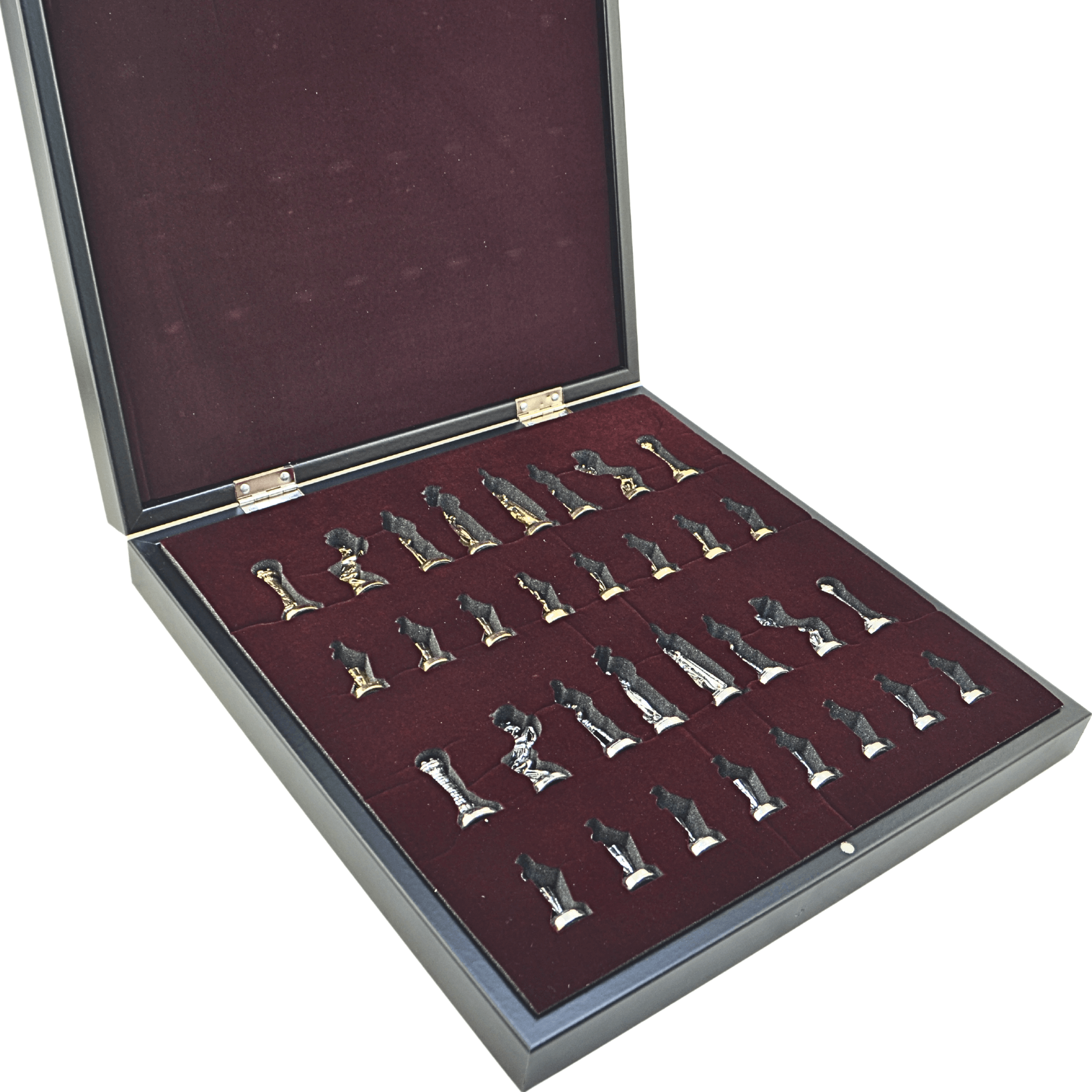 GiftHome Orta Boy Metal İNGİLİZ Satranç Tk. Parlak ve Ceviz Desenli Sandıklı MDF Tahtası(36X36X6 cm.) 