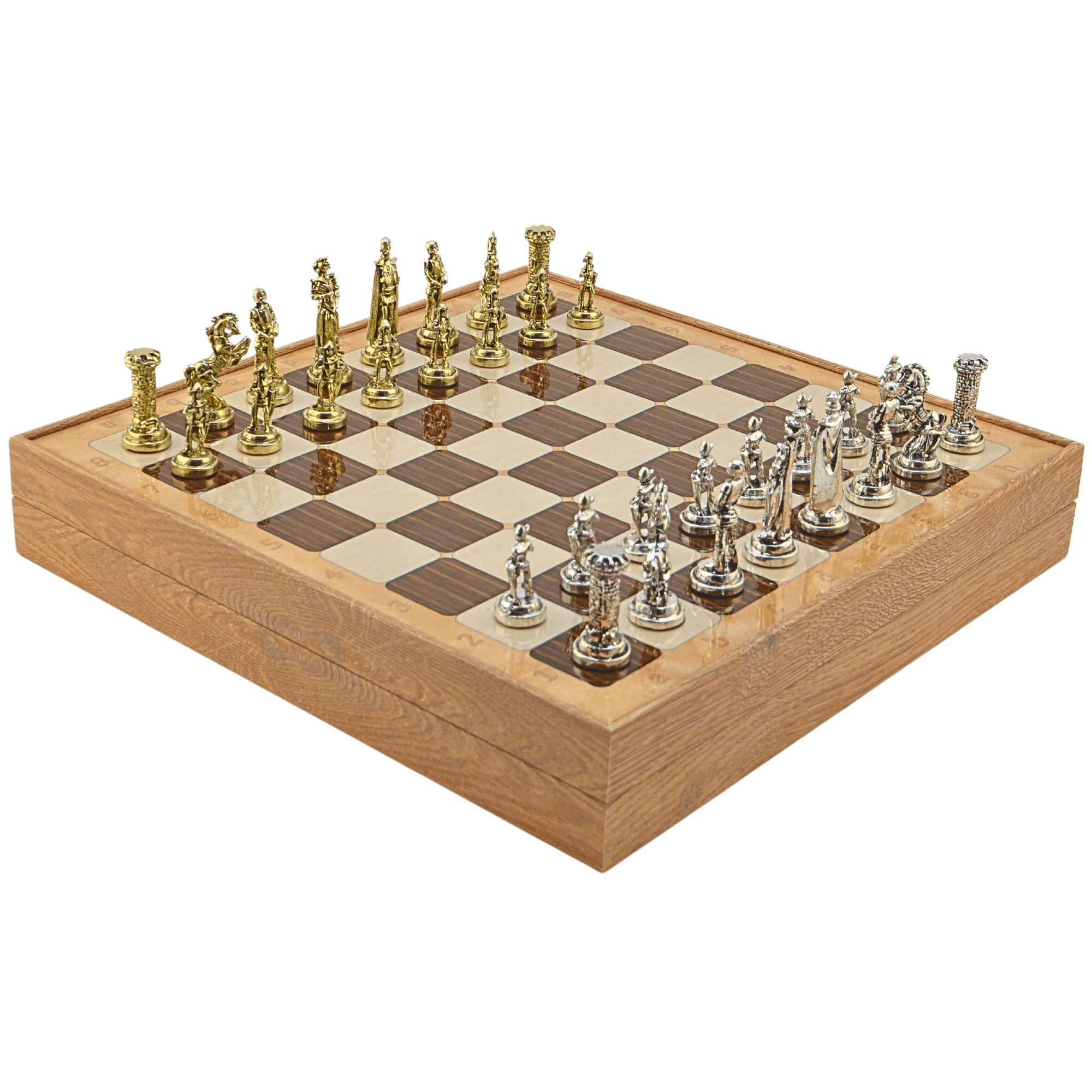 GiftHome Orta Boy Metal İNGİLİZ Satranç Tk. Parlak ve Rustik Desenli Sandıklı MDF Tahtası(36X36X6 cm.) 