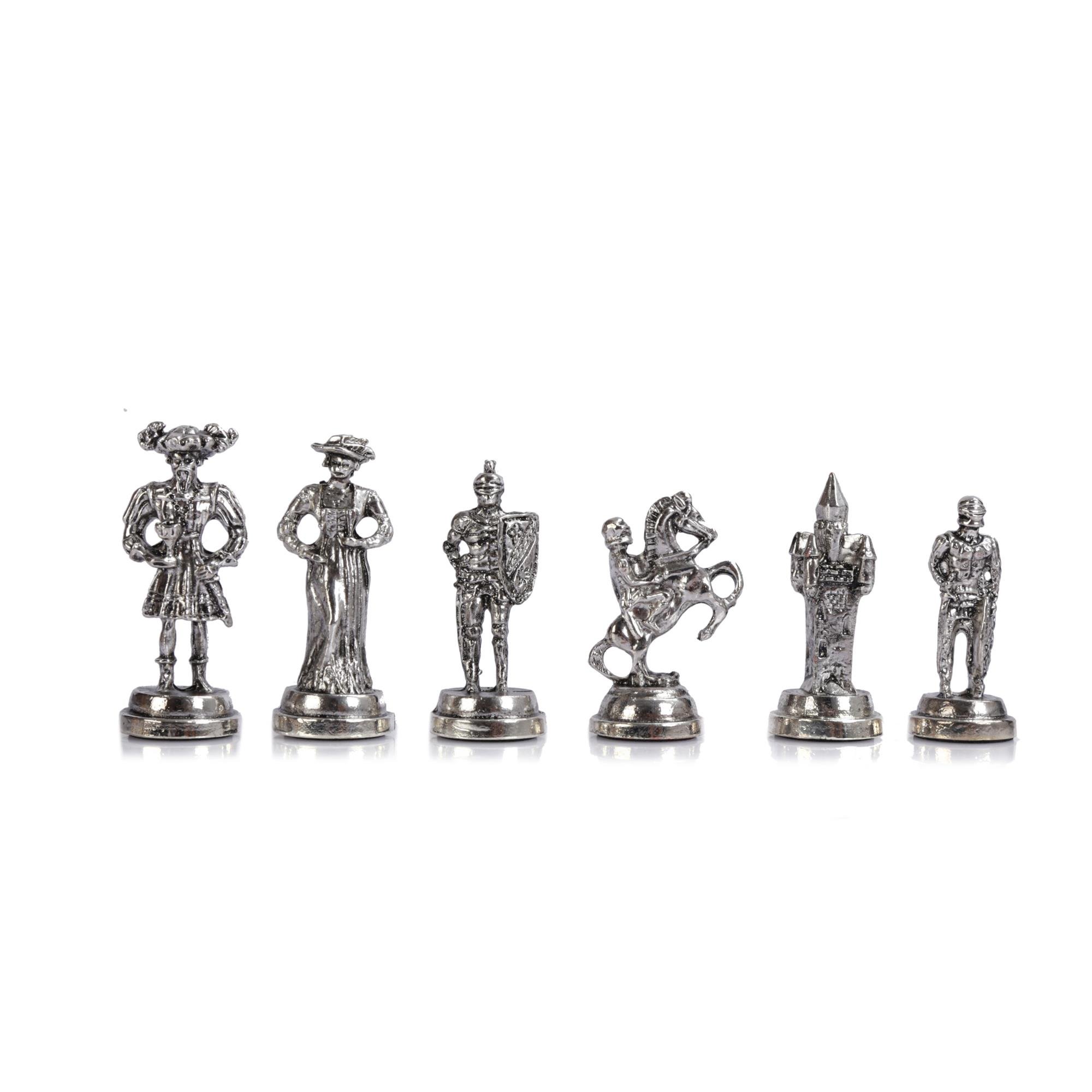 GiftHome Orta Boy Metal İSPANYOL Satranç Tk. Parlak ve Ceviz Desenli Sandıklı MDF Tahtası(36X36X6 cm.) 