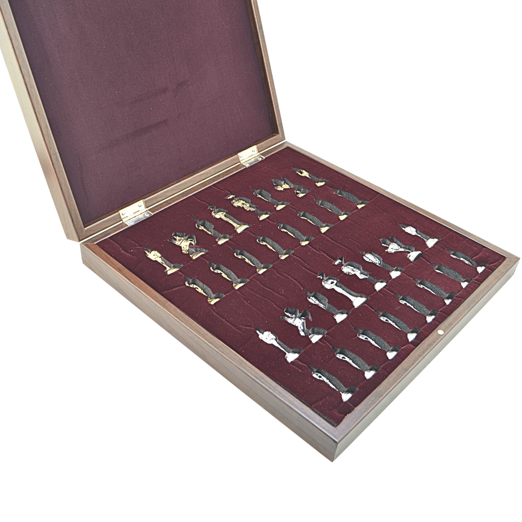 GiftHome Orta Boy Metal İSPANYOL Satranç Tk. Parlak ve Rustik Desenli Sandıklı MDF Tahtası(36X36X6 cm.) 