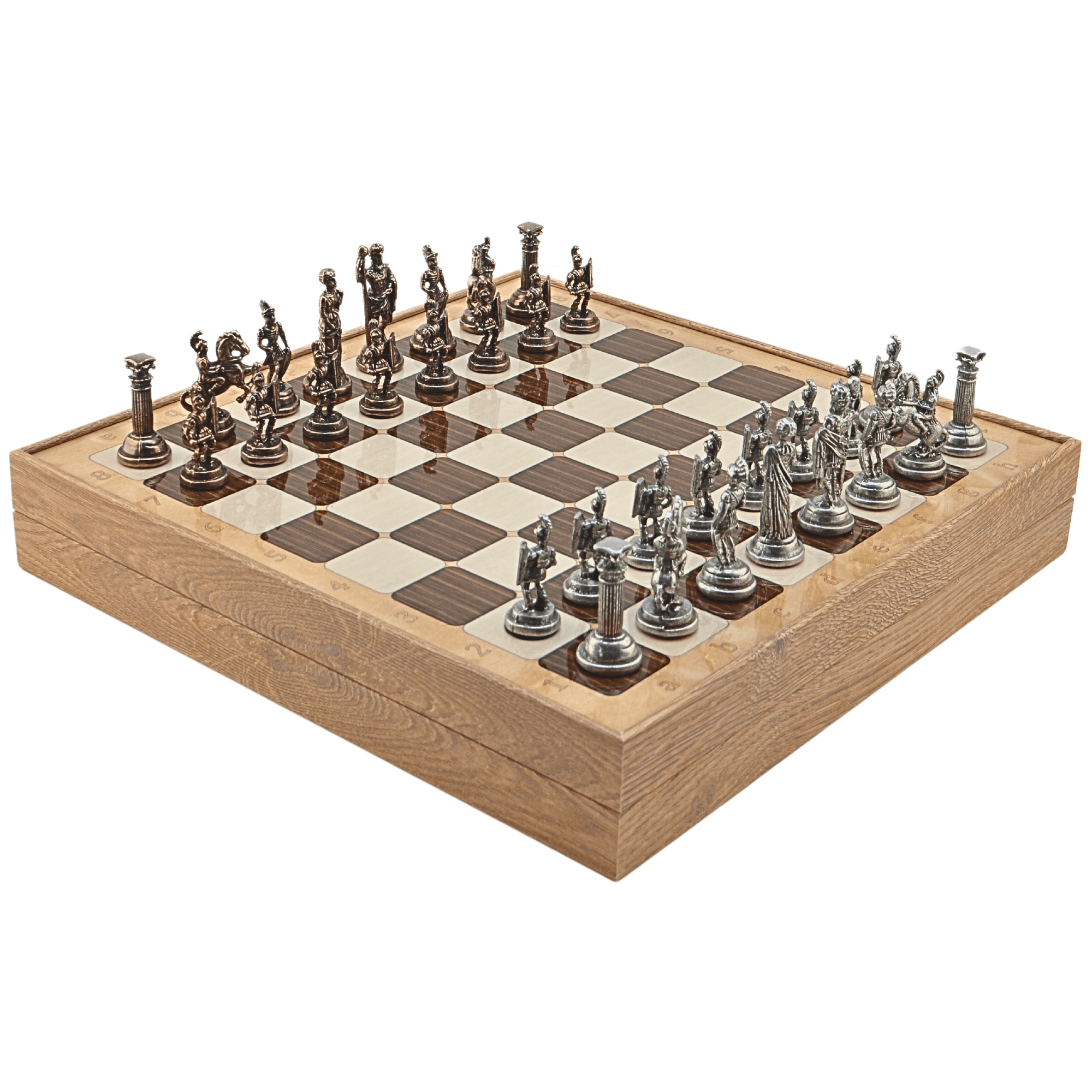 GiftHome Orta Boy Metal ROMA İMPARATORLUĞU Satranç Tk. Antik ve Rustik Desenli Sandıklı MDF Tahtası(36X36X6 cm.) 