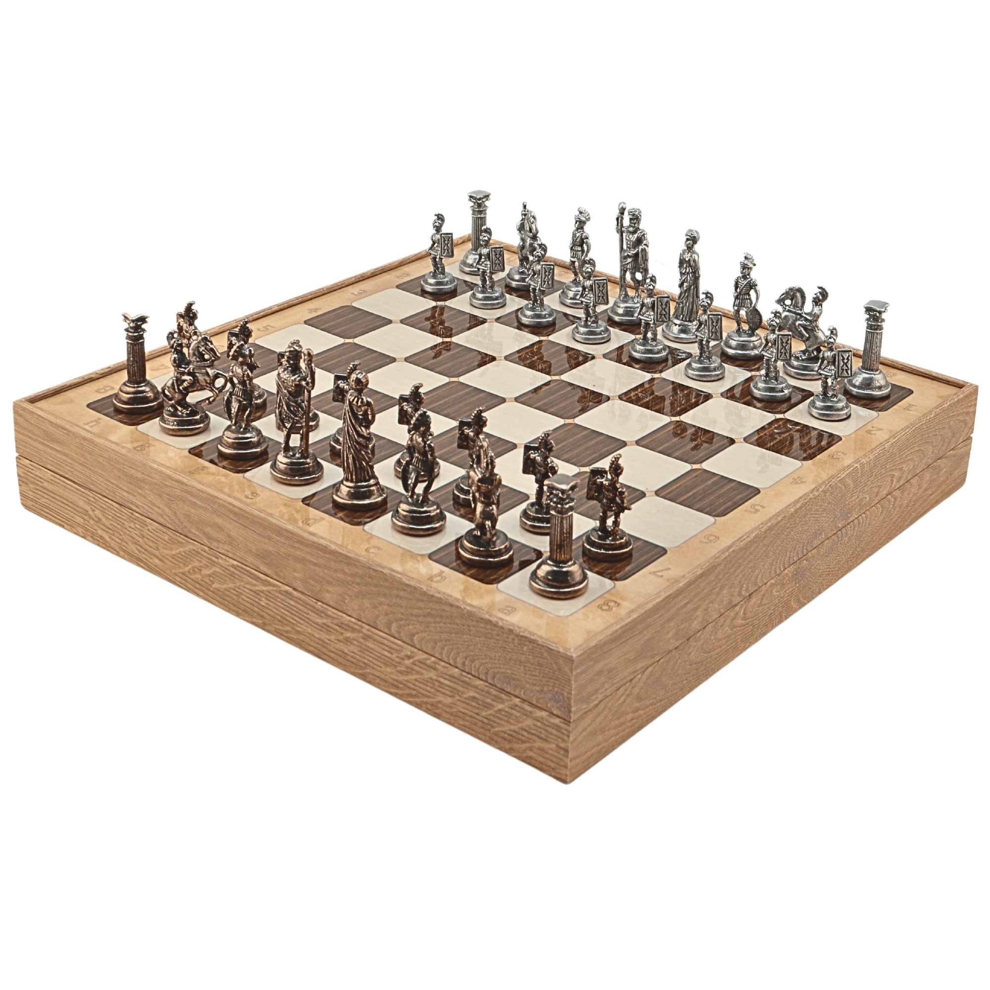 GiftHome Orta Boy Metal ROMA İMPARATORLUĞU Satranç Tk. Antik ve Rustik Desenli Sandıklı MDF Tahtası(36X36X6 cm.) 