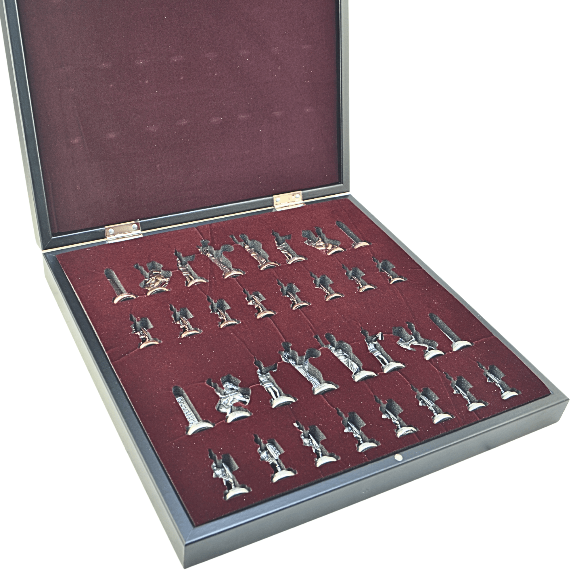 GiftHome Orta Boy Metal YUNAN MİTOLOJİSİ Satranç Tk. Antik ve Rustik Desenli Sandıklı MDF Tahtası(36X36 cm.) 