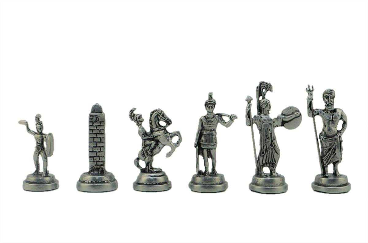 GiftHome Orta Boy Metal YUNAN MİTOLOJİSİ Satranç Tk. Antik ve Rustik Desenli Sandıklı MDF Tahtası(36X36 cm.) 