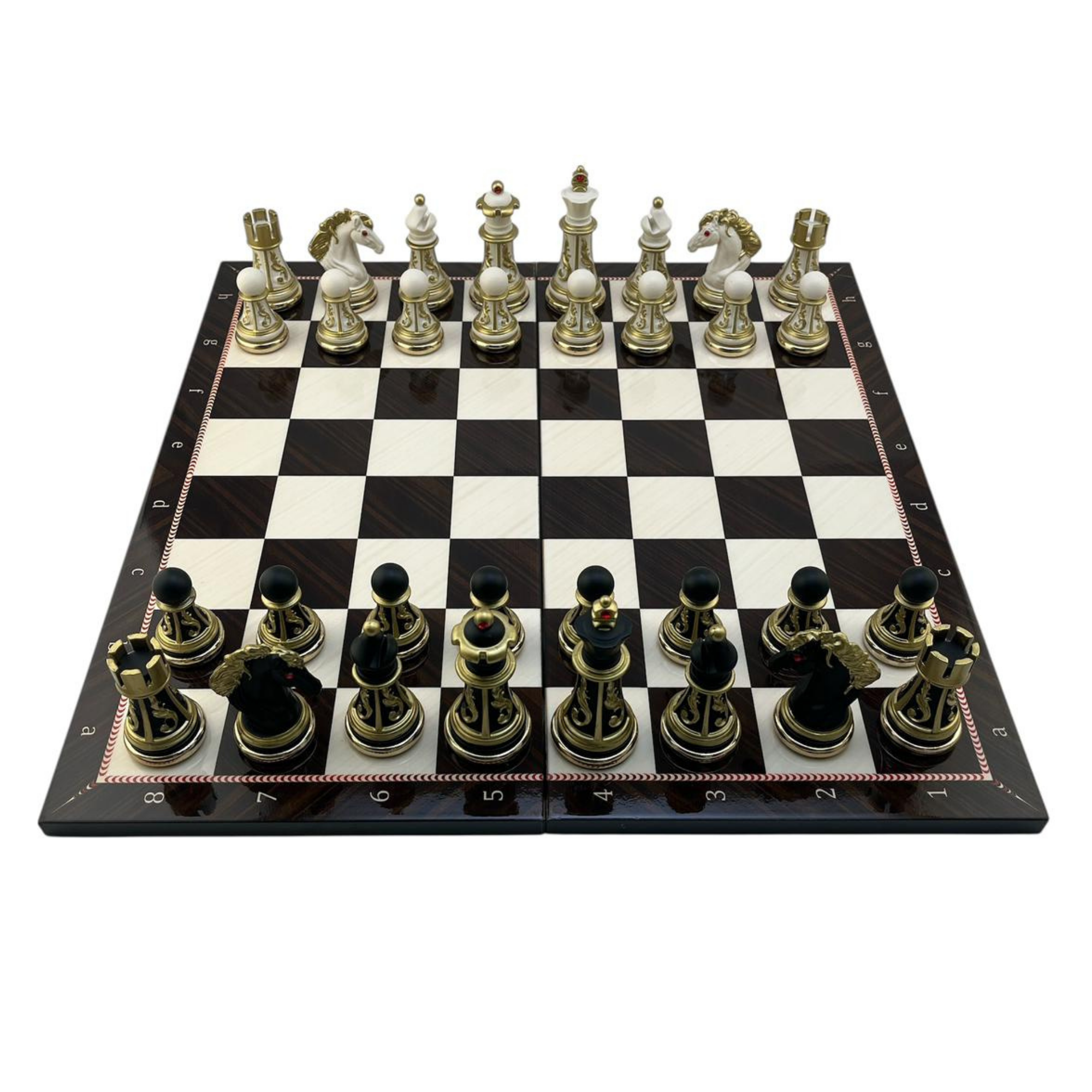 GiftHome Premium Battal Boy POLYESTER İŞLEMELİ KLASİK Satranç Takımı  ve Katlanır Ceviz Desenli MDF Satranç Tahtası (43X43 cm.)