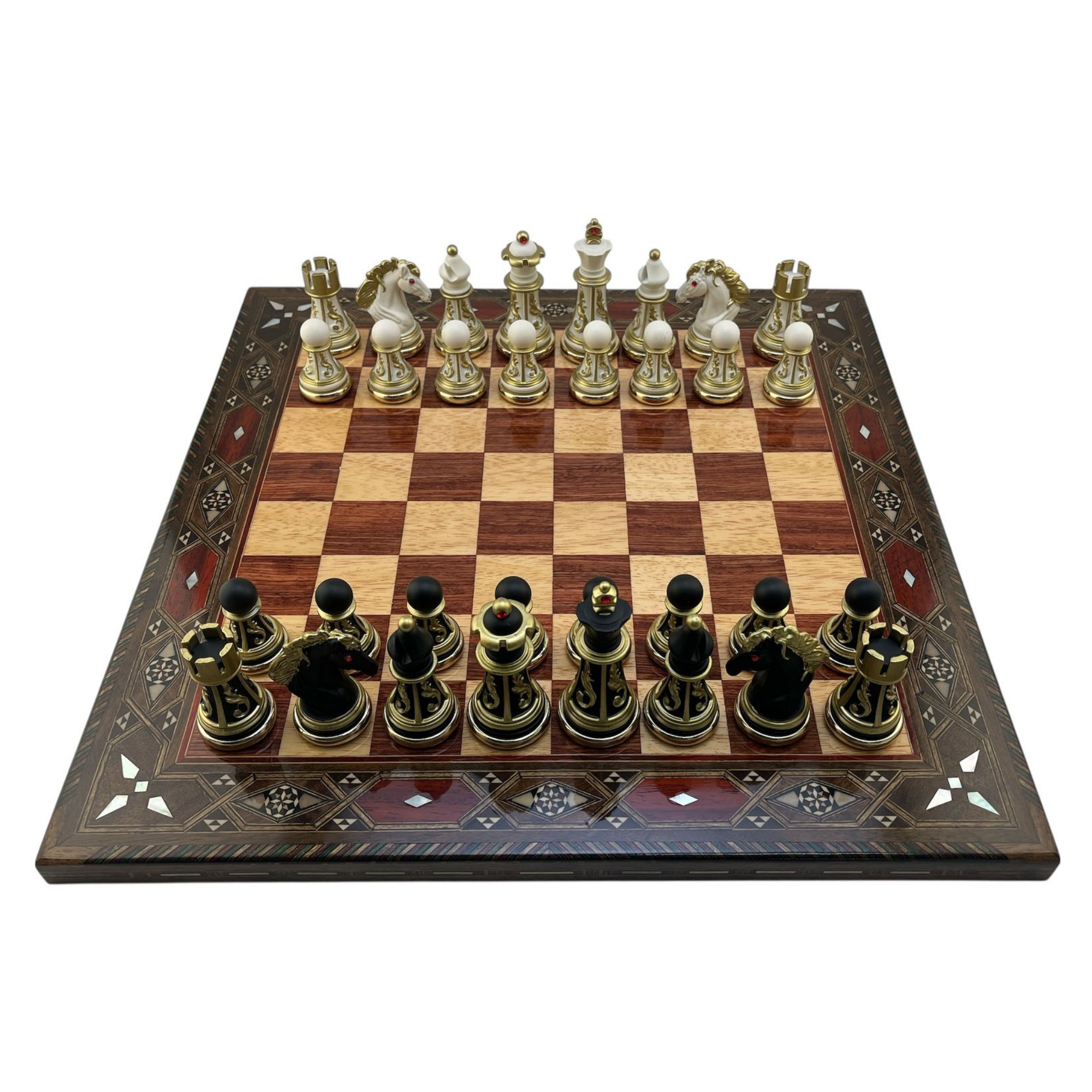 GiftHome Premium Battal Boy POLYESTER İŞLEMELİ KLASİK Satranç Takımı  ve El Yapımı Düz Masif Ahşap Satranç Tahtası