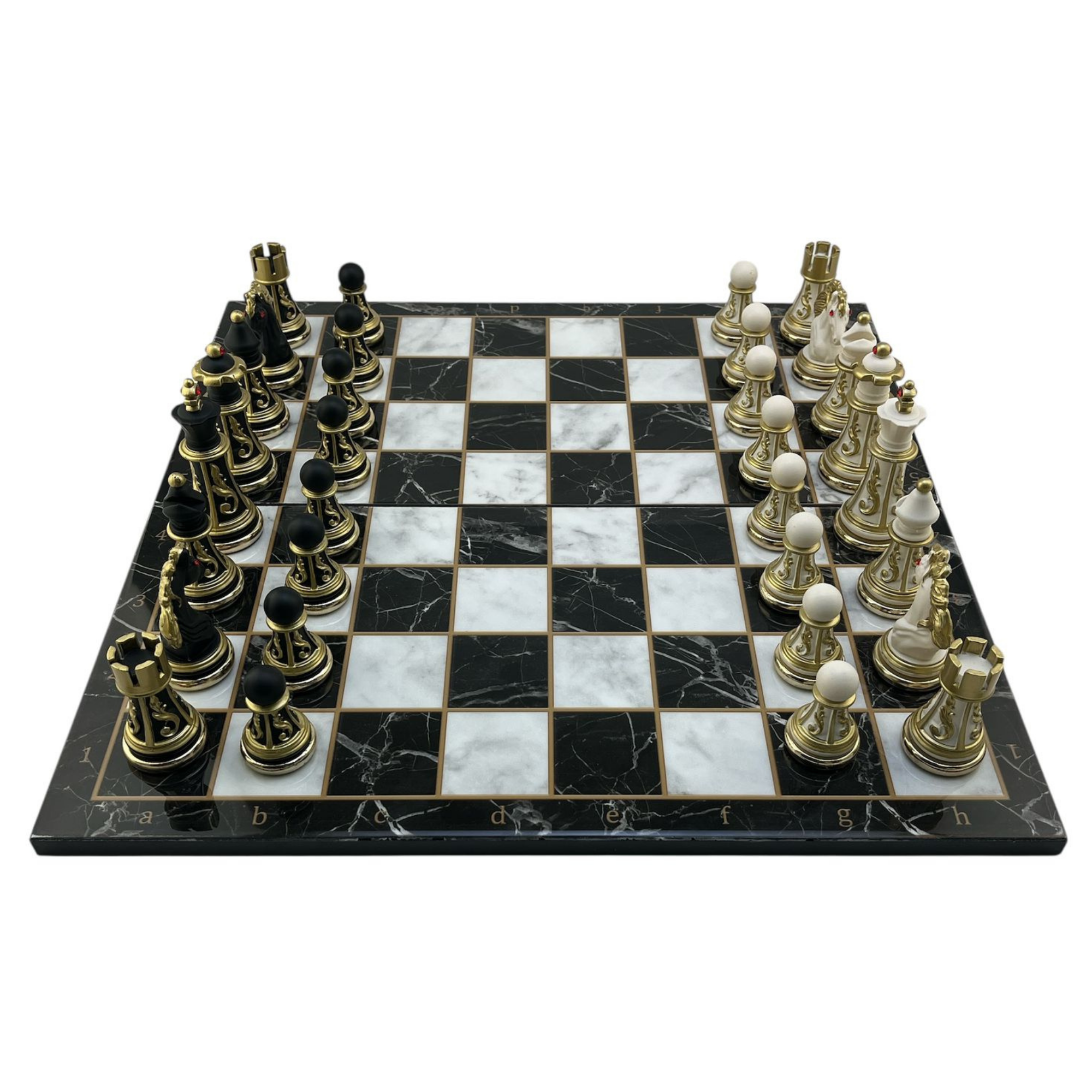 GiftHome Premium Battal Boy POLYESTER İŞLEMELİ KLASİK Satranç Takımı  ve Katlanır Mermer Desenli MDF Satranç Tahtası (43X43 cm.)