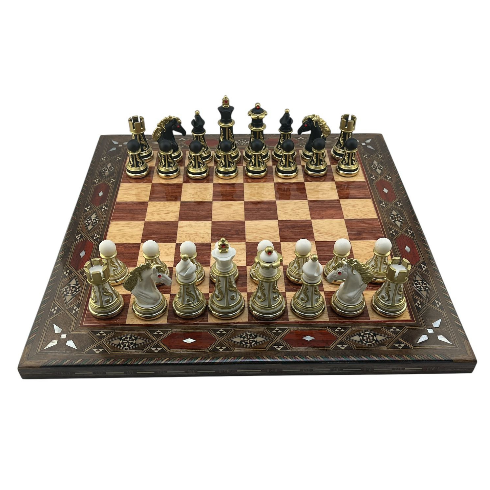 GiftHome Premium Battal Boy POLYESTER İŞLEMELİ KLASİK Satranç Takımı  ve El Yapımı Düz Masif Ahşap Satranç Tahtası