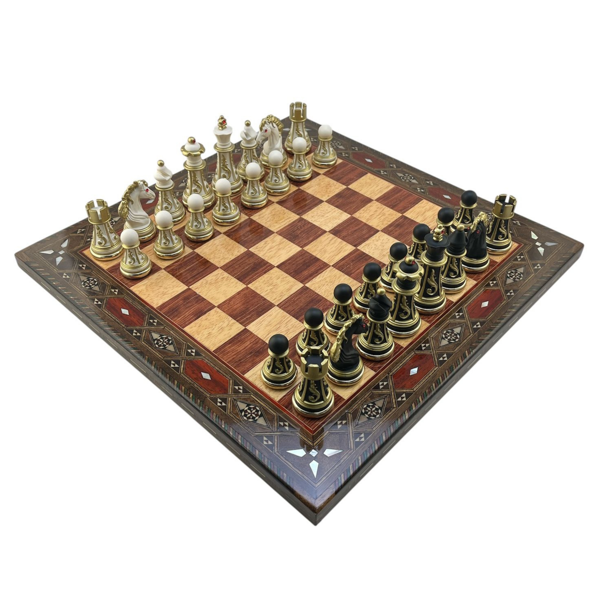 GiftHome Premium Battal Boy POLYESTER İŞLEMELİ KLASİK Satranç Takımı  ve El Yapımı Düz Masif Ahşap Satranç Tahtası