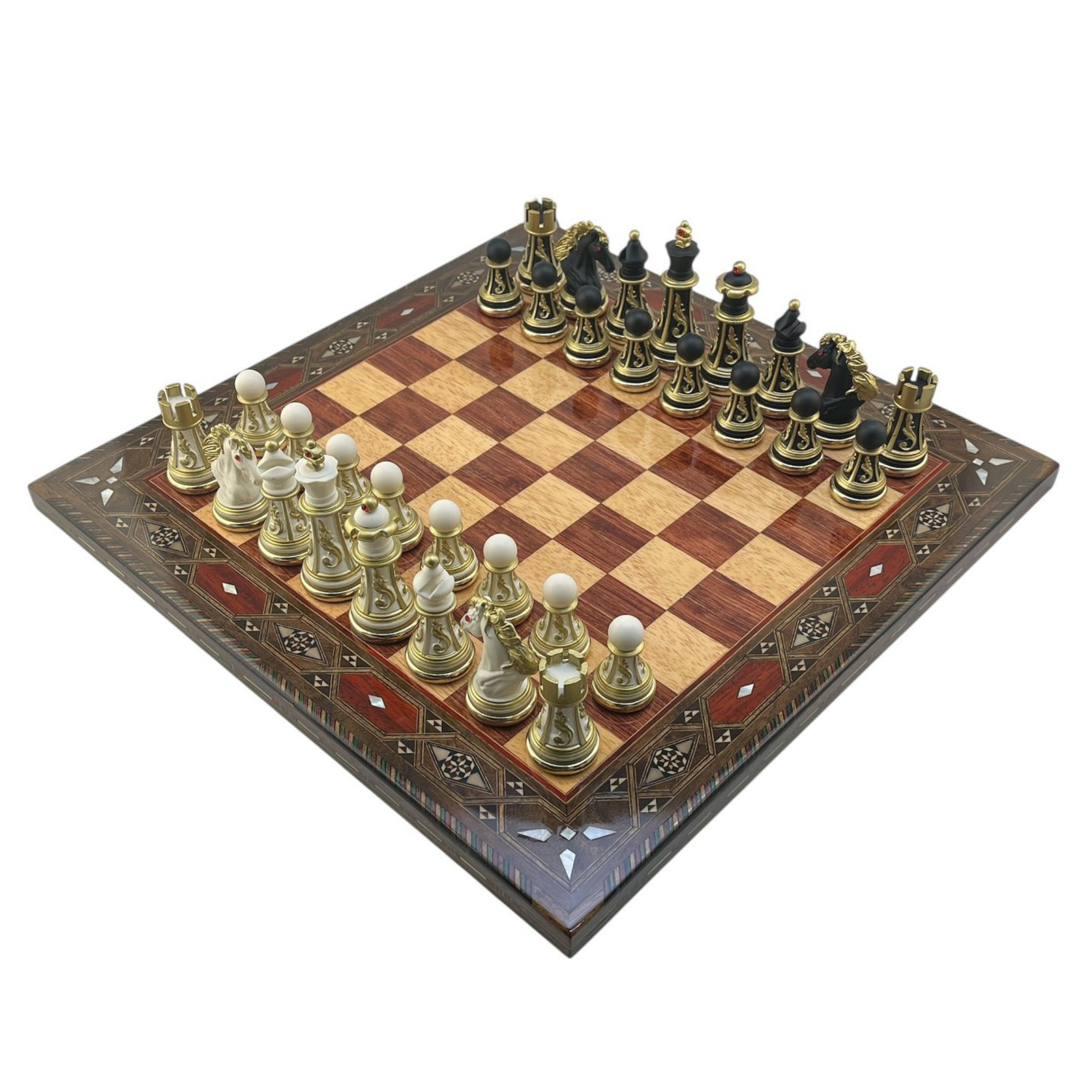 GiftHome Premium Battal Boy POLYESTER İŞLEMELİ KLASİK Satranç Takımı  ve El Yapımı Düz Masif Ahşap Satranç Tahtası