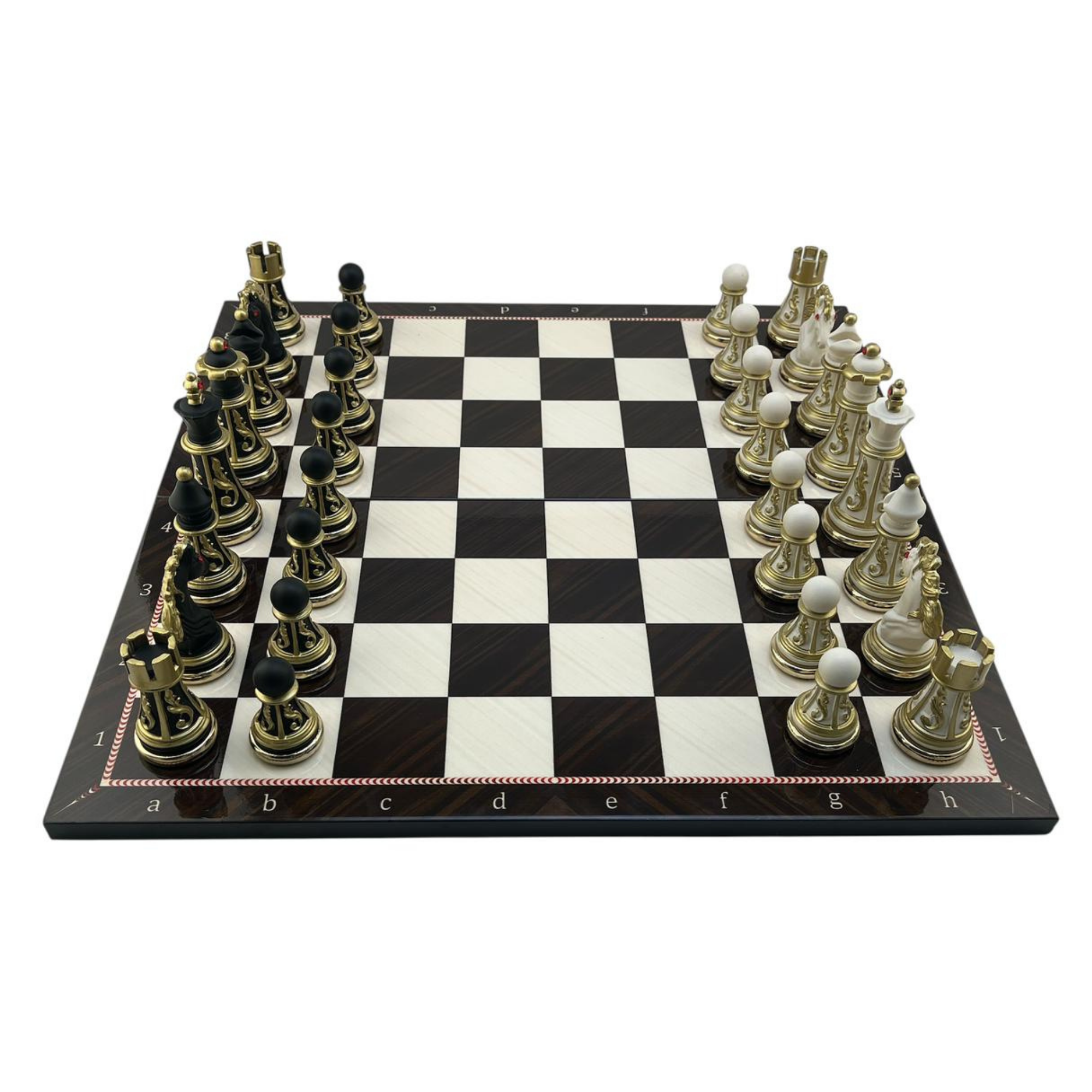 GiftHome Premium Battal Boy POLYESTER İŞLEMELİ KLASİK Satranç Takımı  ve Katlanır Ceviz Desenli MDF Satranç Tahtası (43X43 cm.)