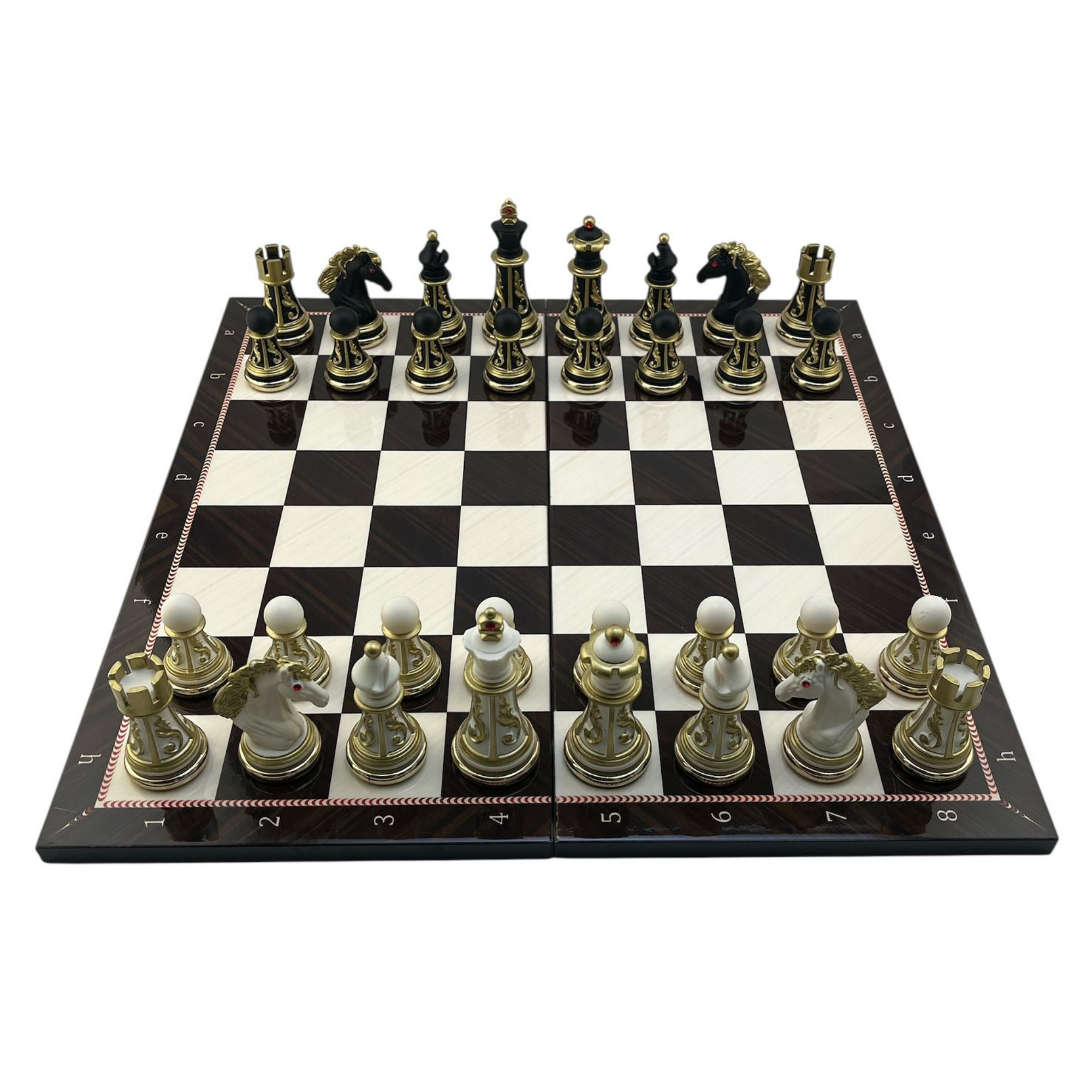 GiftHome Premium Battal Boy POLYESTER İŞLEMELİ KLASİK Satranç Takımı  ve Katlanır Ceviz Desenli MDF Satranç Tahtası (43X43 cm.)