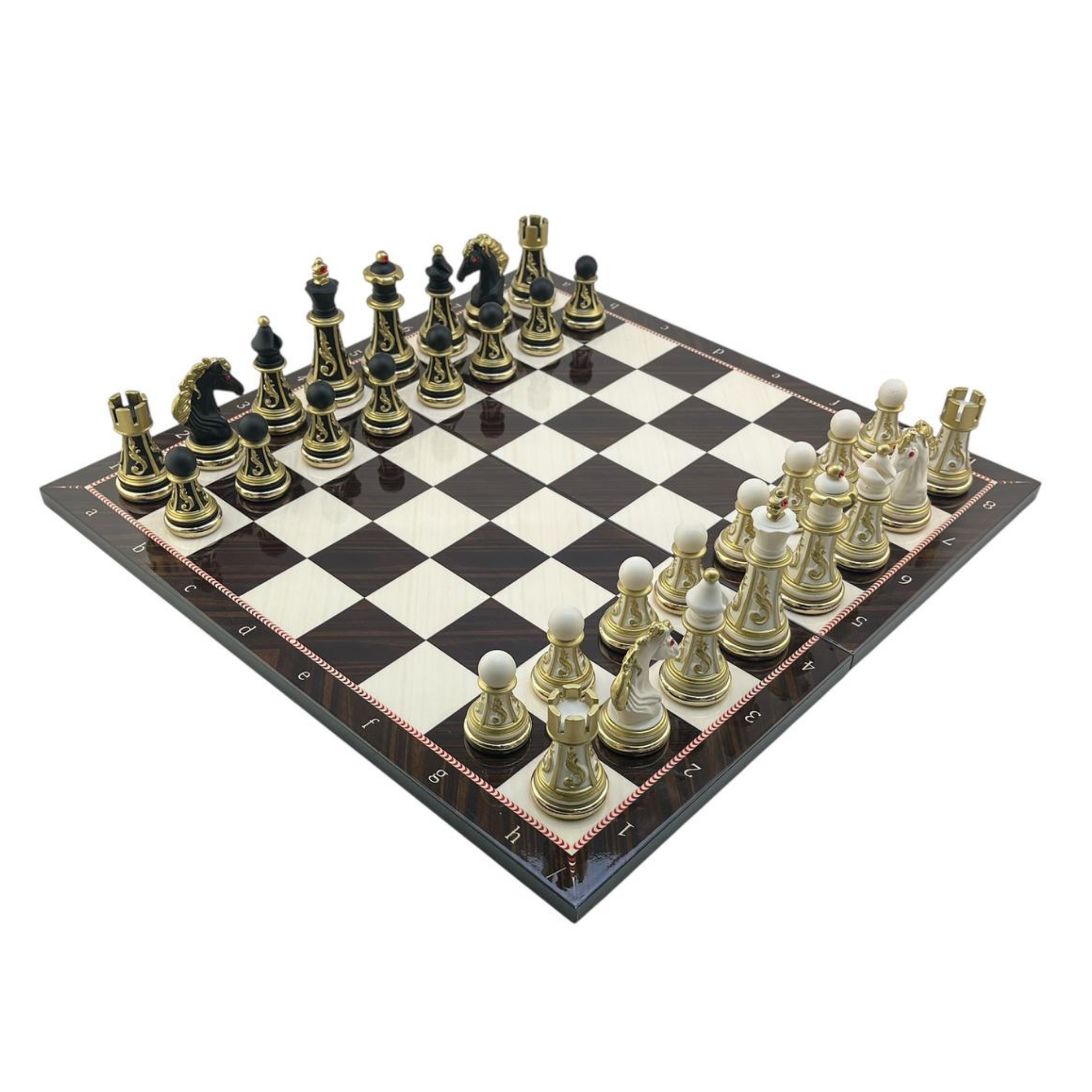 GiftHome Premium Battal Boy POLYESTER İŞLEMELİ KLASİK Satranç Takımı  ve Katlanır Ceviz Desenli MDF Satranç Tahtası (43X43 cm.)