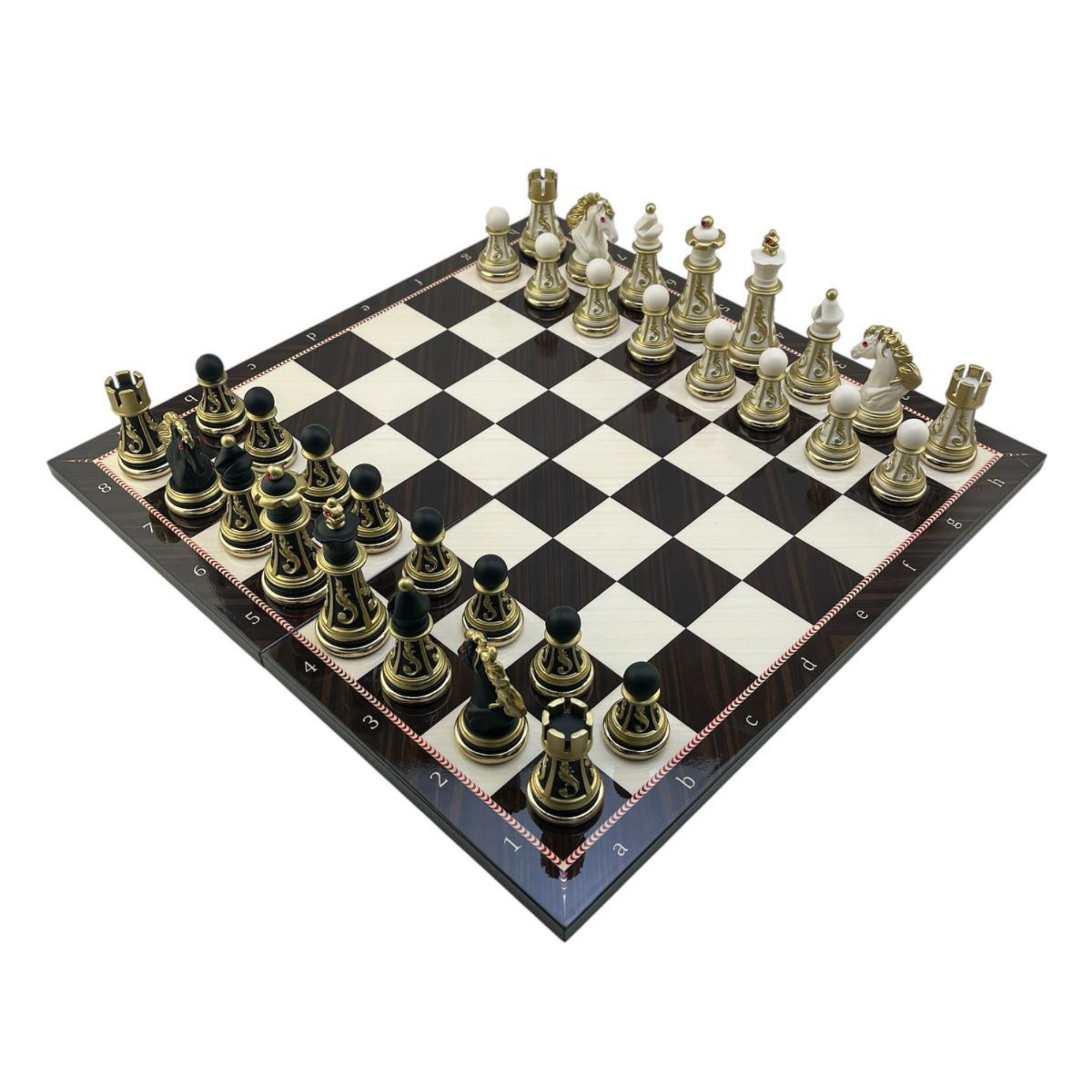 GiftHome Premium Battal Boy POLYESTER İŞLEMELİ KLASİK Satranç Takımı  ve Katlanır Ceviz Desenli MDF Satranç Tahtası (43X43 cm.)