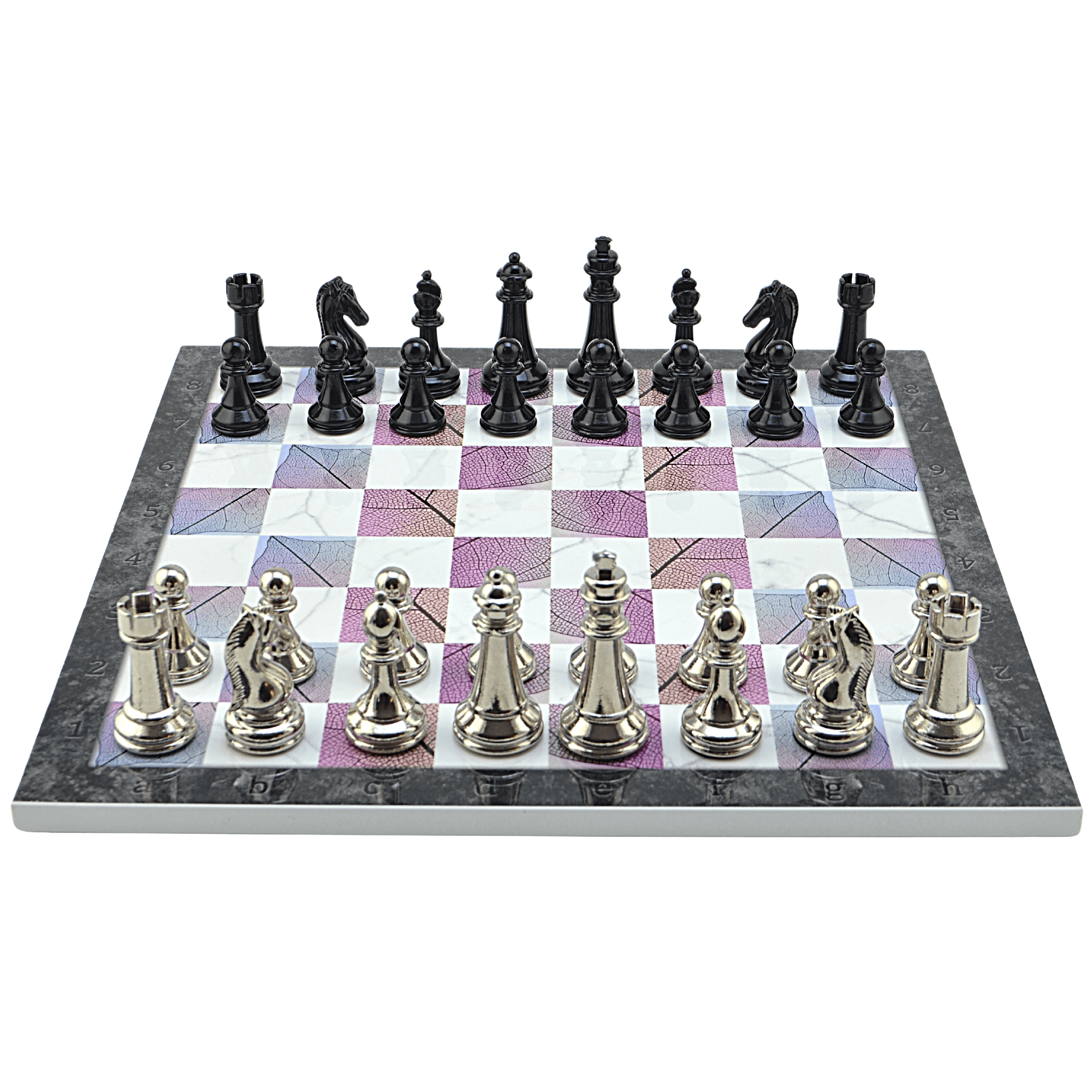 GiftHome Premium Black Metal Klasik Satranç Takımı ve Bahar Desenli MDF Satranç Tahtası (37X37 cm.)