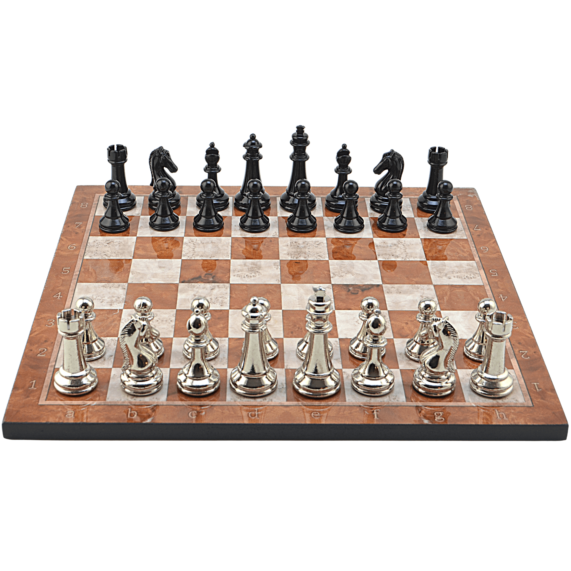 GiftHome Premium Black Metal Klasik Satranç Takımı ve Mocha Desenli MDF Satranç Tahtası (37X37 cm.)