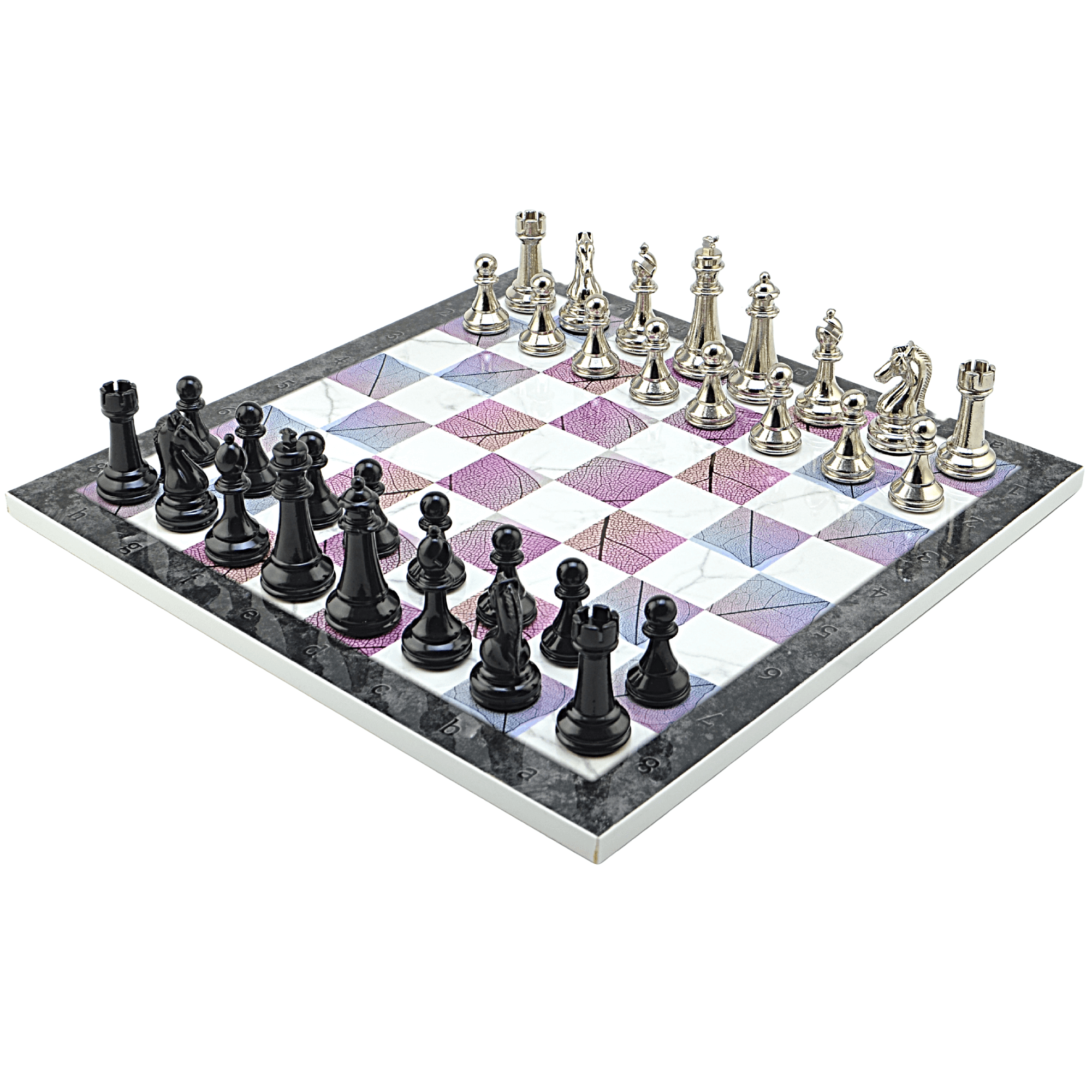 GiftHome Premium Black Metal Klasik Satranç Takımı ve Bahar Desenli MDF Satranç Tahtası (37X37 cm.)