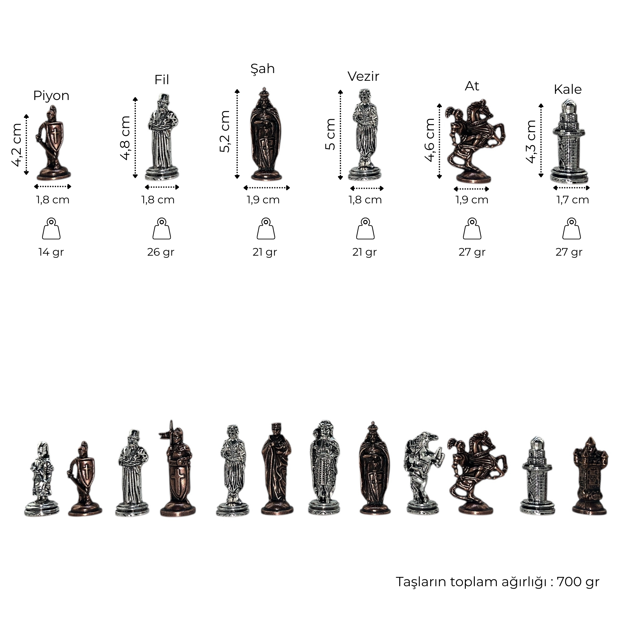 GiftHome Premium Orta Boy Metal OSMANLI & İNGİLİZ Satranç Takımı  ve Sandıklı Masif Ahşap Satranç Tahtası (28x28x5,5 cm.)