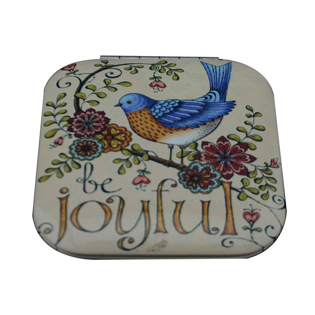 Kare Cep ve Çanta Makyaj Aynası Neşeli Kuş Resimli