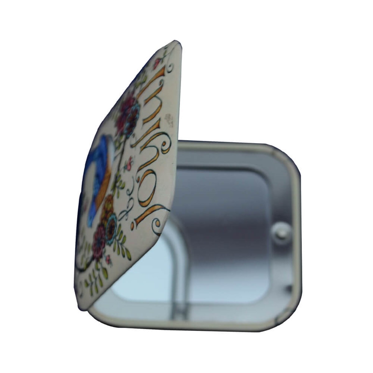 Kare Cep ve Çanta Makyaj Aynası Neşeli Kuş Resimli