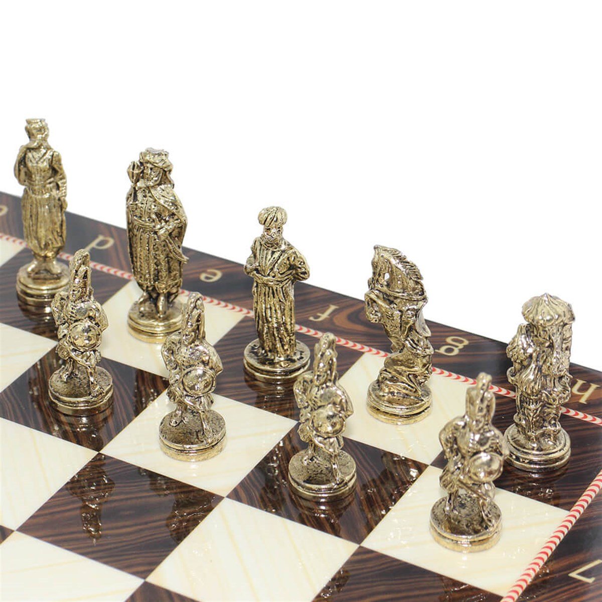 Metal Osmanlı Bizans Satranç Takımı ve Ceviz Tahtası (Küçük Boy)