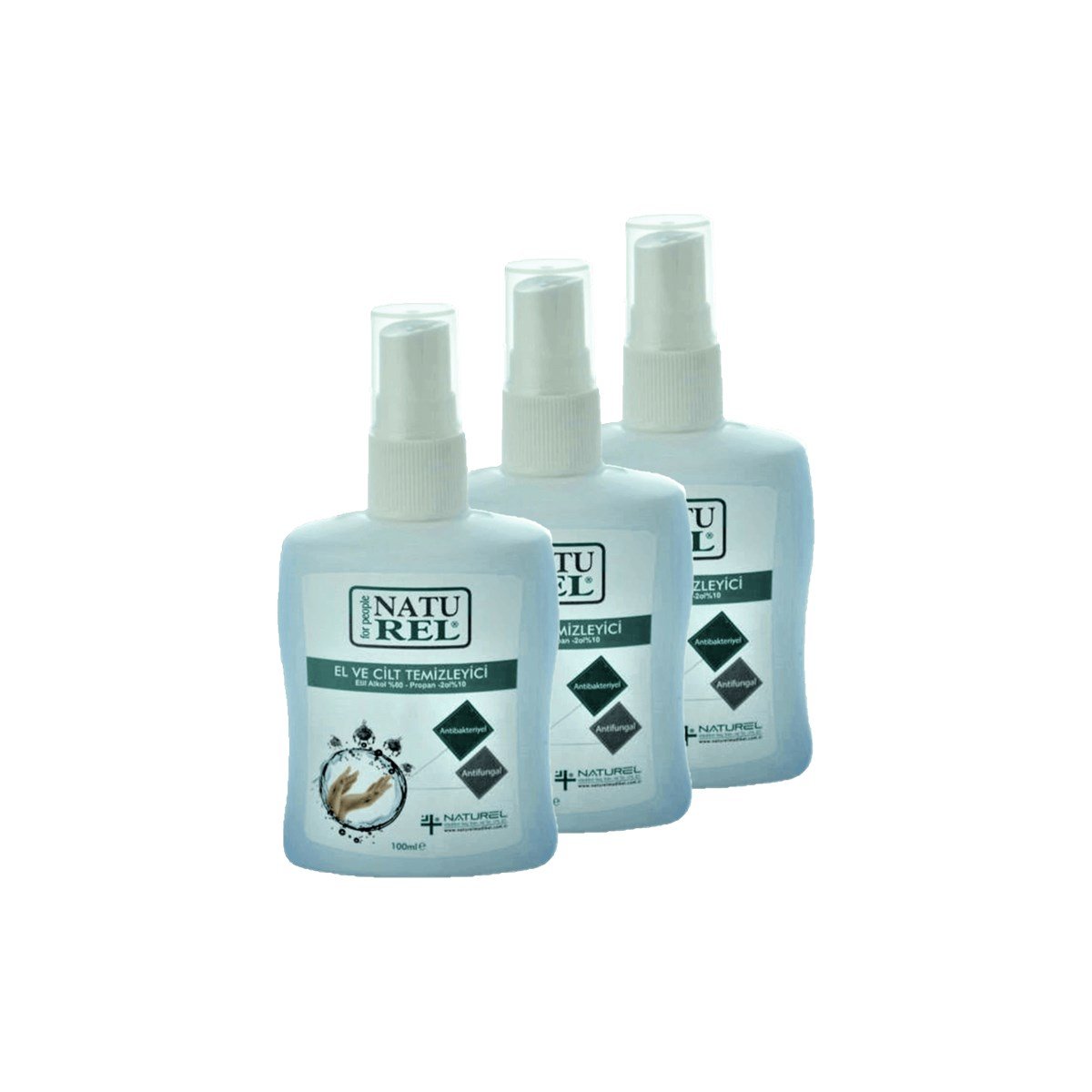NATUREL Alkol Bazlı El ve Cilt Temizleyici Dezenfektan, 3 Adet 100 Ml.lik Set
