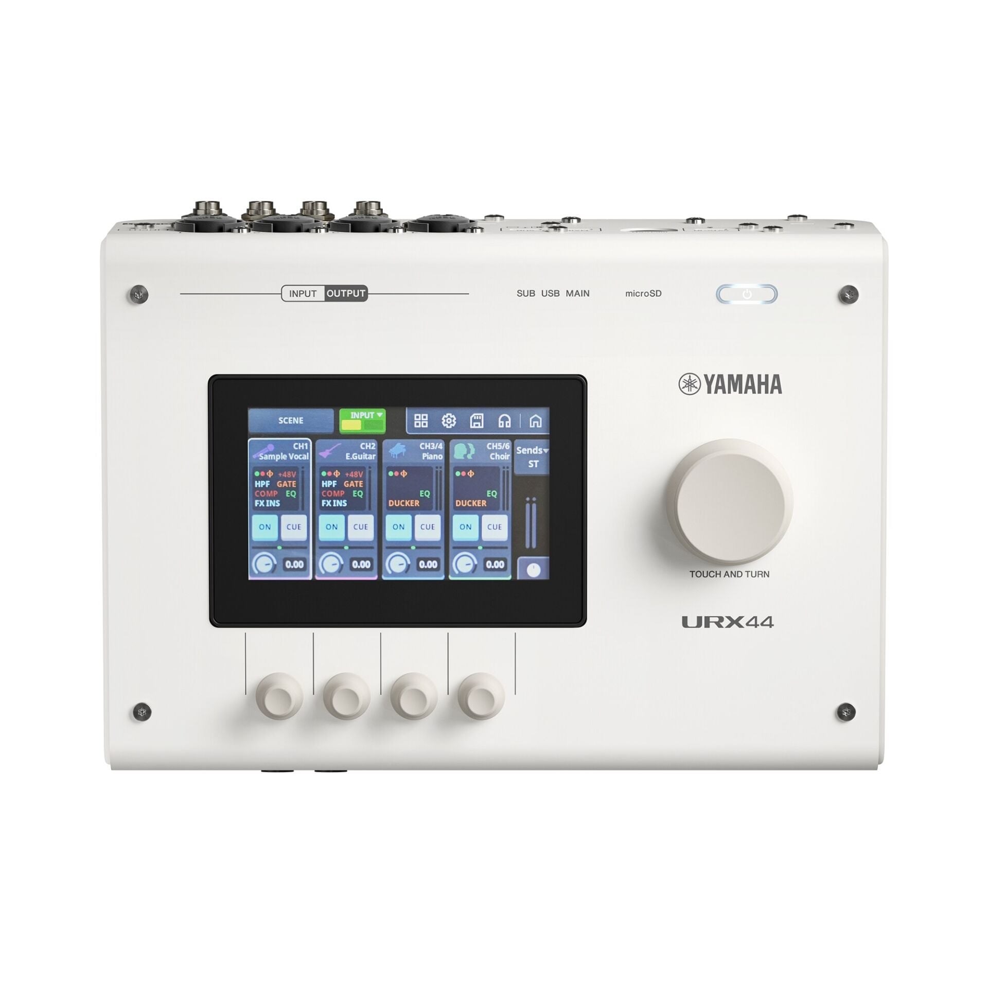 Yamaha URX44 6 Giriş 4 Çıkış Dokunmatik Ekran MicroSD USB Ses Kartı (URX44W Beyaz)