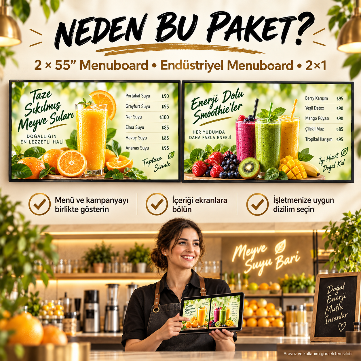 2×1 Endüstriyel Menuboard Paketi