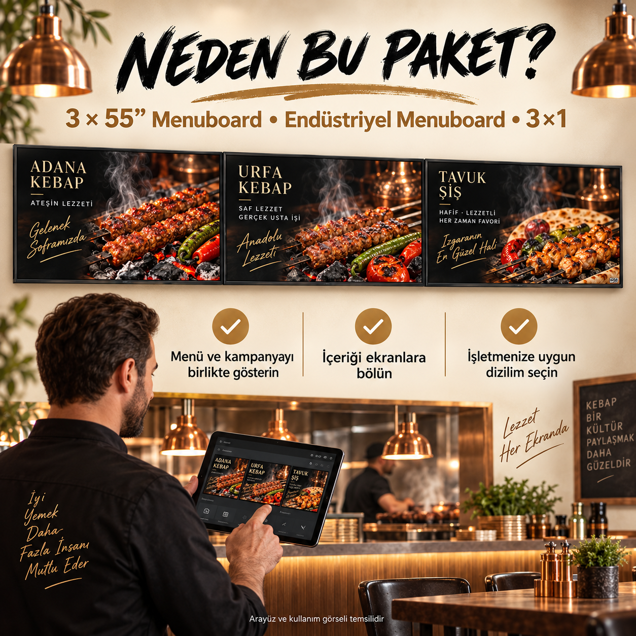 3×1 Endüstriyel Menuboard Paketi