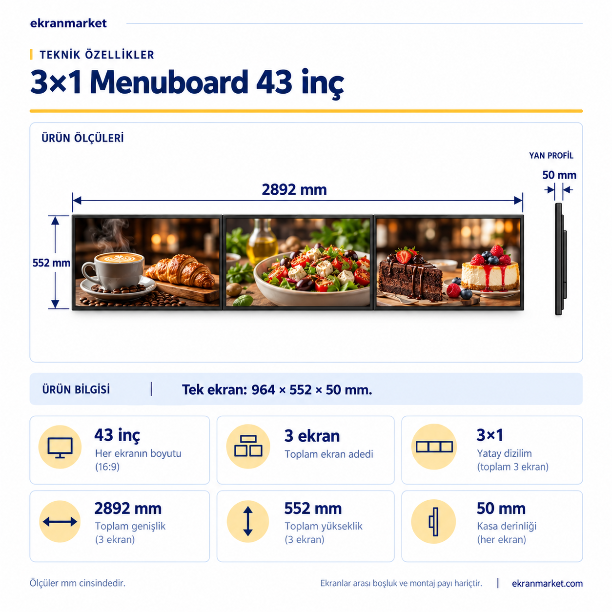 3×1 Endüstriyel Menuboard Paketi