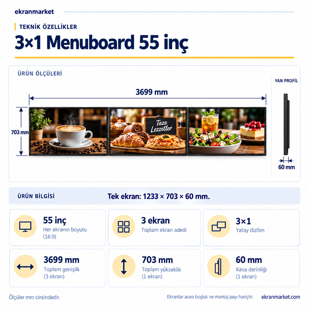 3×1 Endüstriyel Menuboard Paketi