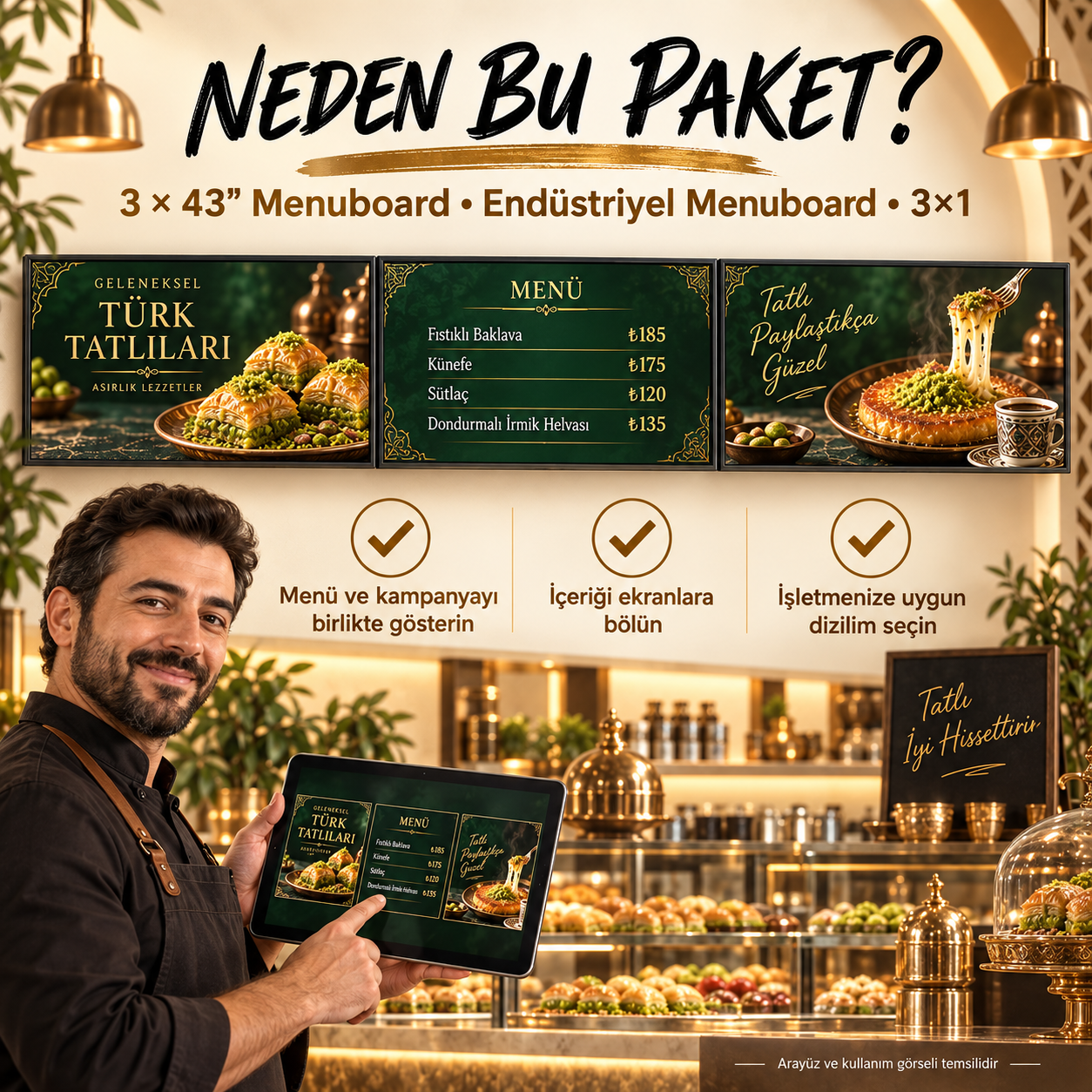 3×1 Endüstriyel Menuboard Paketi