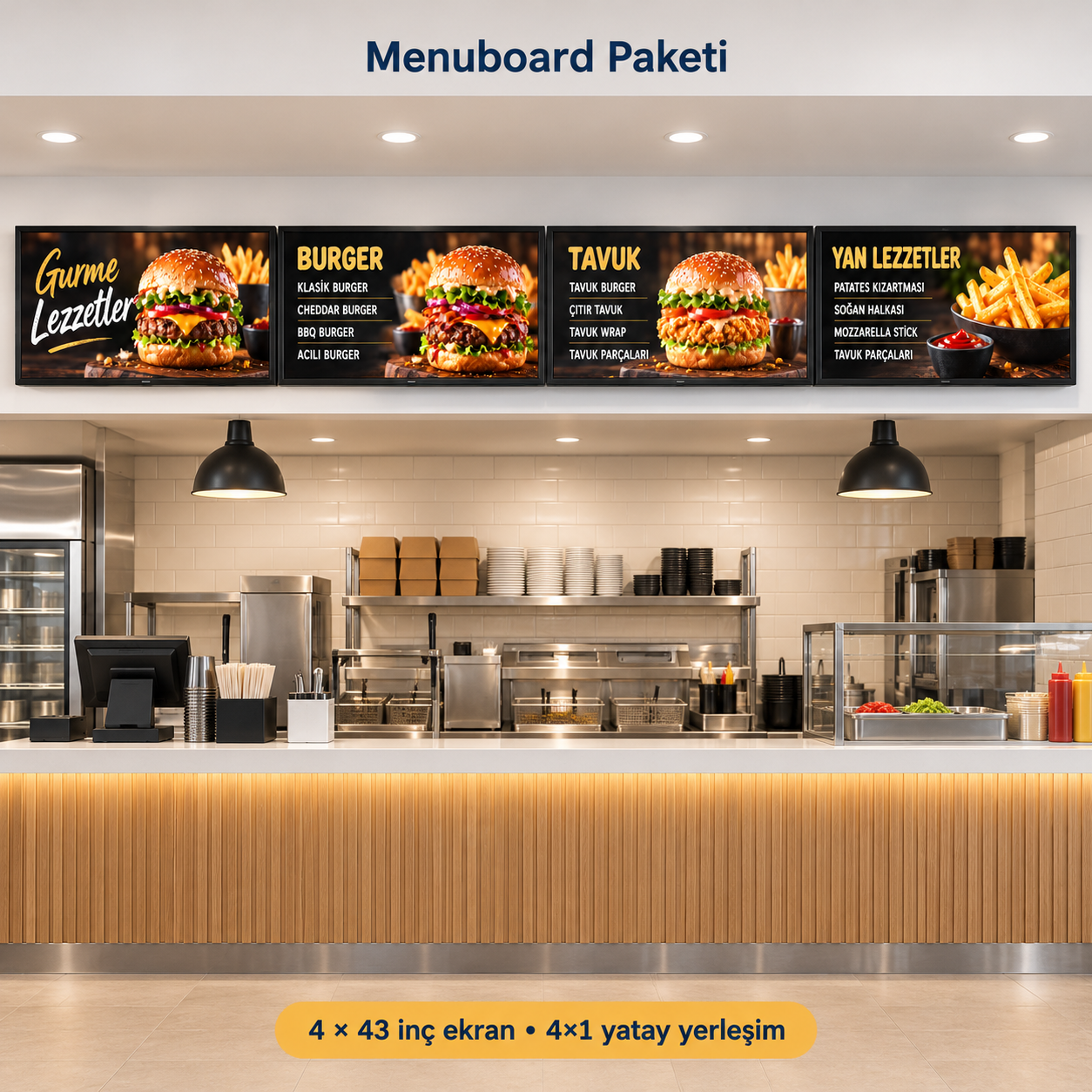 Endüstriyel Digital Signage Display (Menuboard) 4x1 — 43 inç — paket görünümü