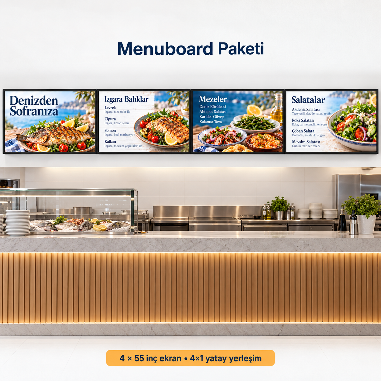 Endüstriyel Digital Signage Display (Menuboard) 4x1 — 55 inç — paket görünümü