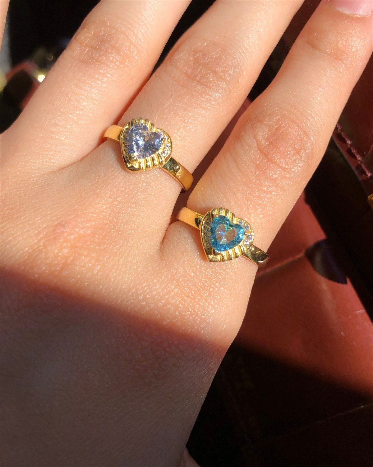 925 Gümüş Kalp Yüzük - Beyaz & Mavi