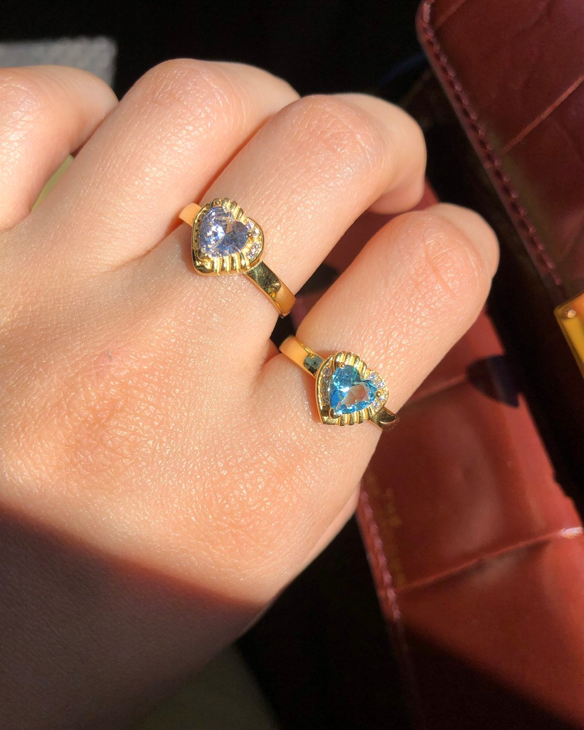 925 Gümüş Kalp Yüzük - Beyaz & Mavi