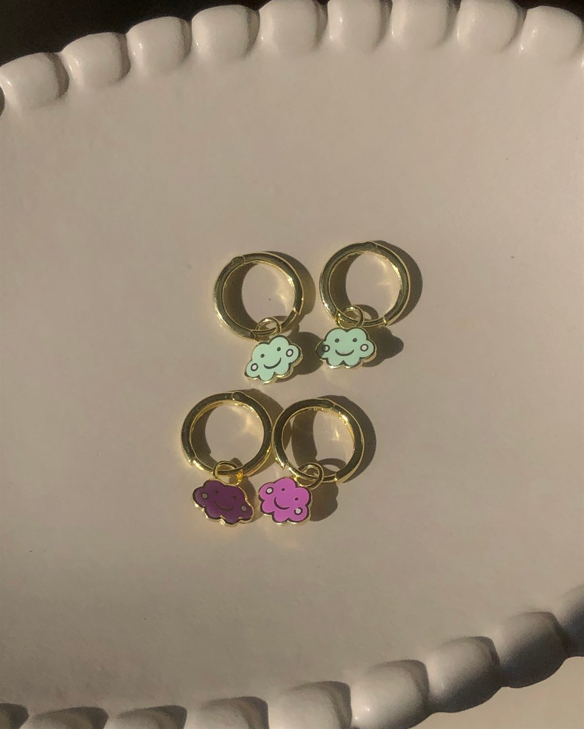 925 Gümüş Küpeler - Pembe Bulut & Mint Yeşili Bulut & Mavi Mantar