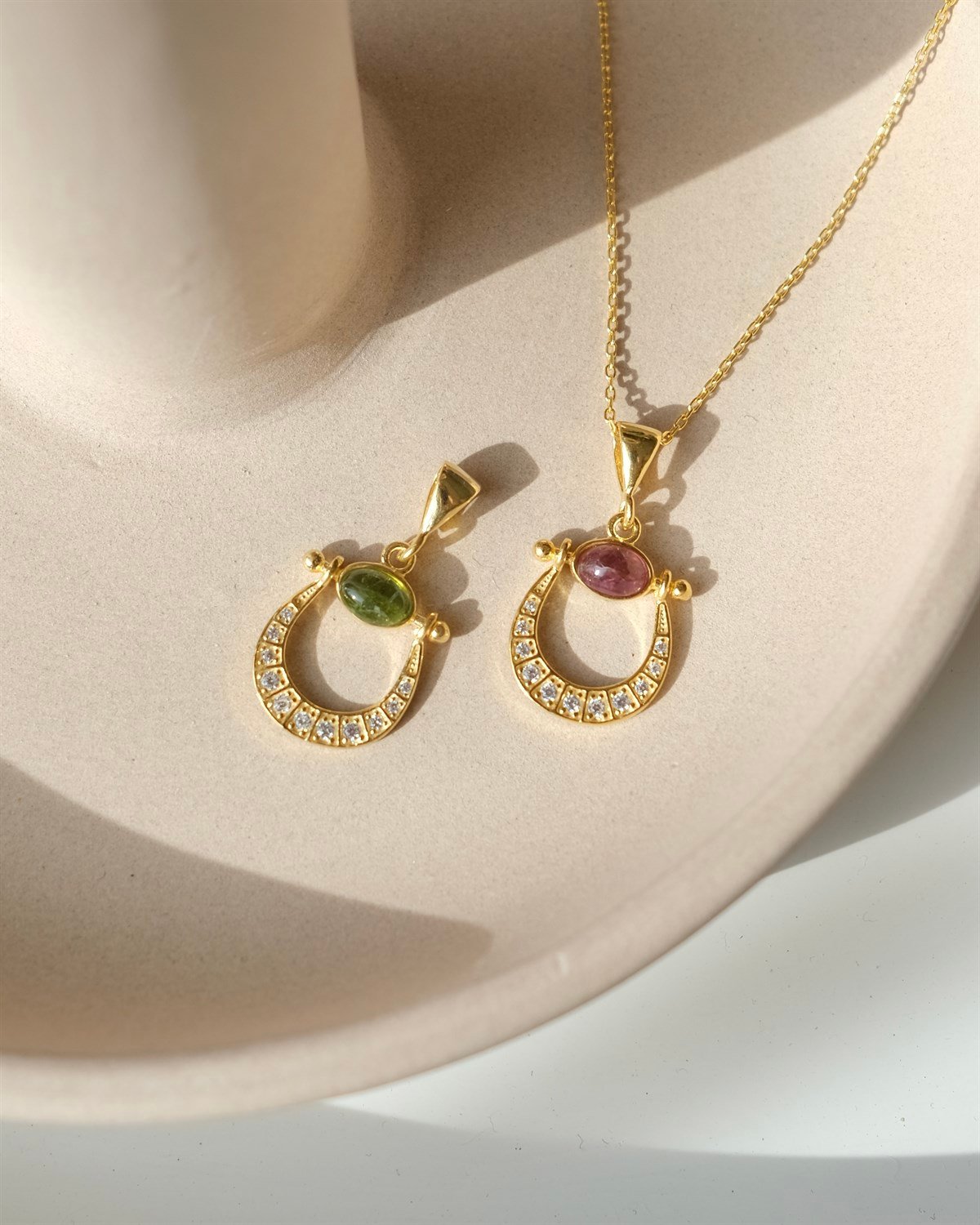 925 Gümüş “ Lucy ” Turmalin Kolye - Yeşil / Pembe