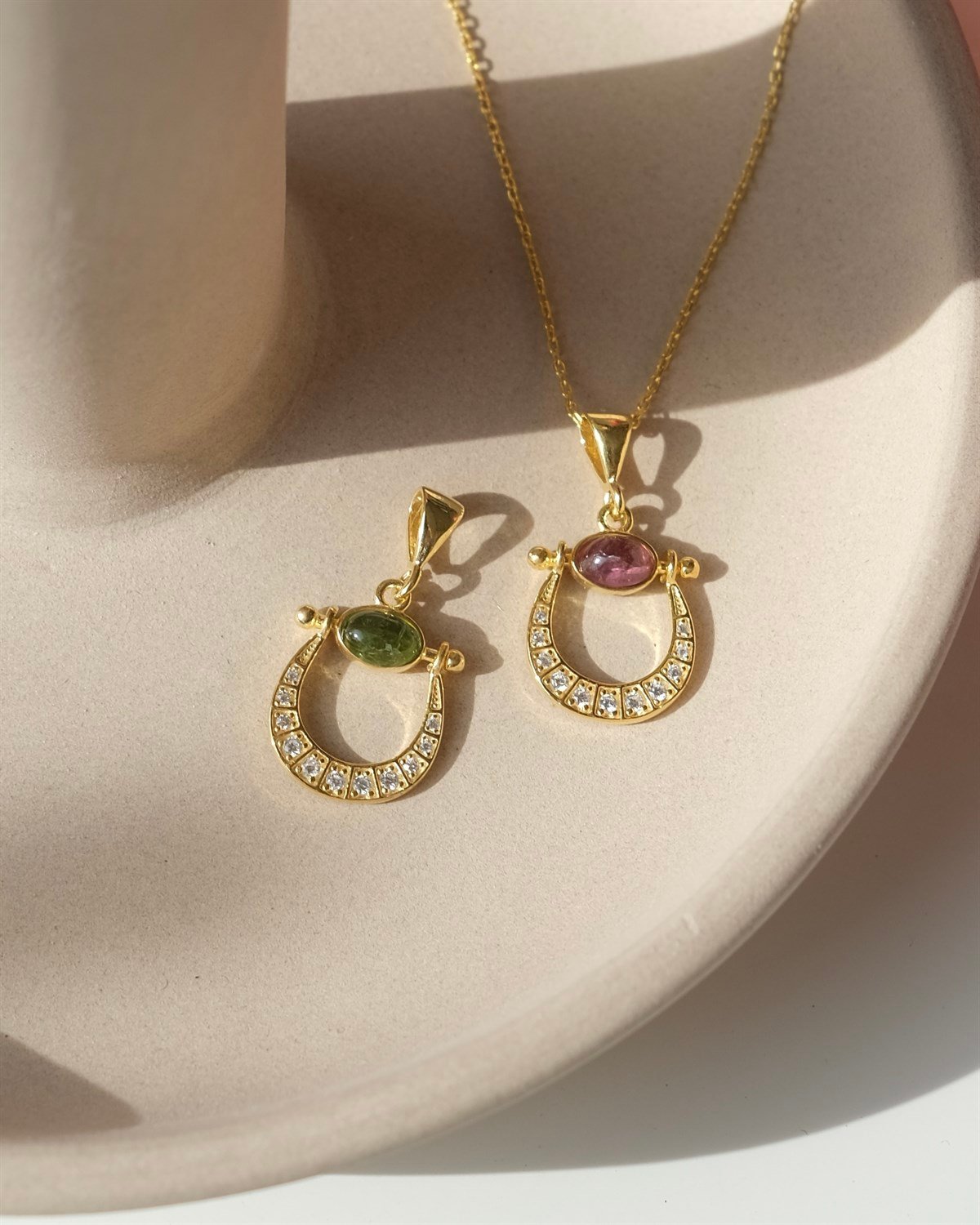 925 Gümüş “ Lucy ” Turmalin Kolye - Yeşil / Pembe