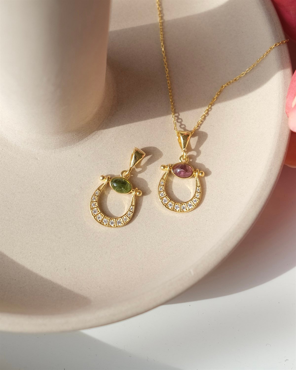 925 Gümüş “ Lucy ” Turmalin Kolye - Yeşil / Pembe