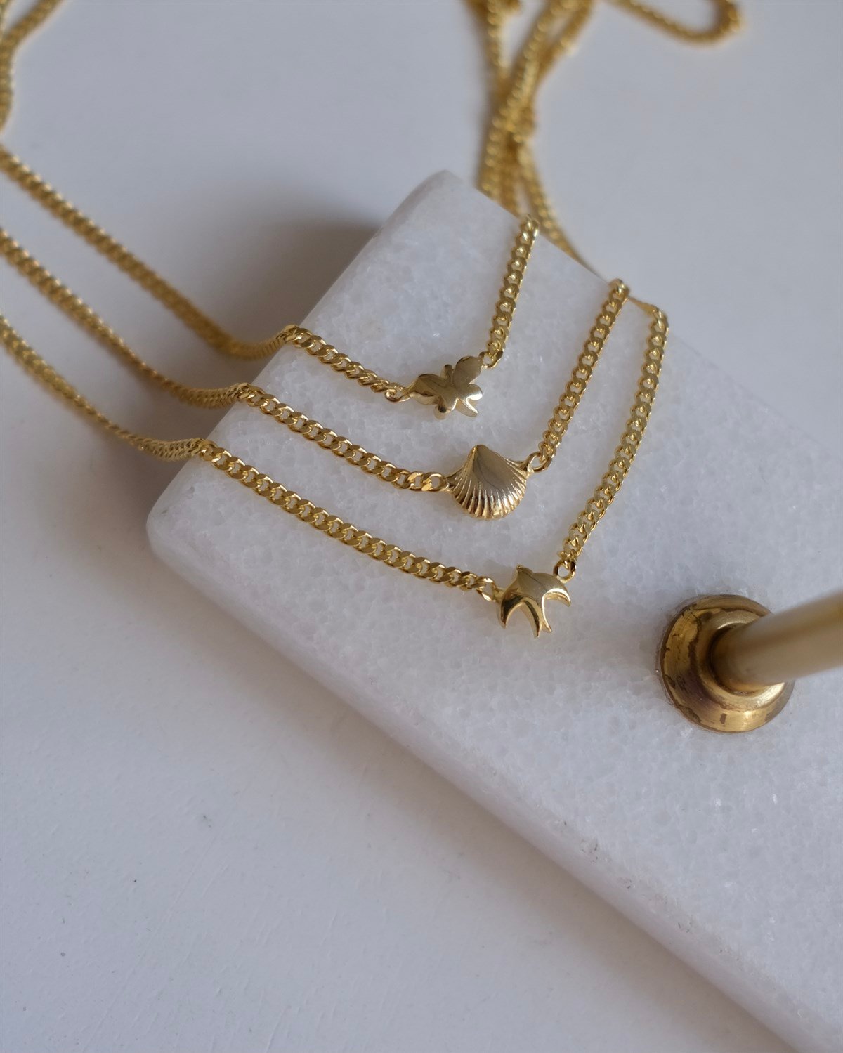 925 Gümüş Minimal Choker Kolye - Kelebek & Midye & Kuş